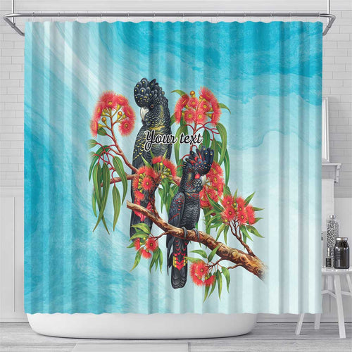 Australia Black Cockatoo and Eucalyptus Shower Curtain Blue Spirit of Aussie Native Bird - Aussie Hoodie