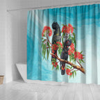 Australia Black Cockatoo and Eucalyptus Shower Curtain Blue Spirit of Aussie Native Bird - Aussie Hoodie