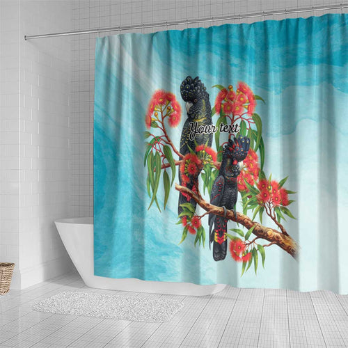 Australia Black Cockatoo and Eucalyptus Shower Curtain Blue Spirit of Aussie Native Bird - Aussie Hoodie