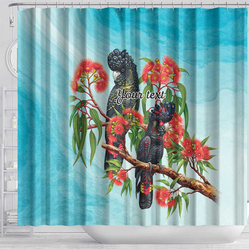 Australia Black Cockatoo and Eucalyptus Shower Curtain Blue Spirit of Aussie Native Bird - Aussie Hoodie
