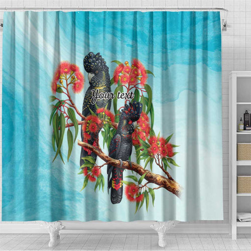 Australia Black Cockatoo and Eucalyptus Shower Curtain Blue Spirit of Aussie Native Bird - Aussie Hoodie