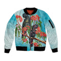 Australia Black Cockatoo and Eucalyptus Sleeve Zip Bomber Jacket Blue Spirit of Aussie Native Bird - Aussie Hoodie