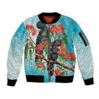 Australia Black Cockatoo and Eucalyptus Sleeve Zip Bomber Jacket Blue Spirit of Aussie Native Bird - Aussie Hoodie