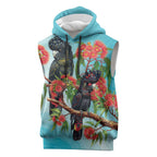 Australia Black Cockatoo and Eucalyptus Sleeveless Hoodie Blue Spirit of Aussie Native Bird - Aussie Hoodie