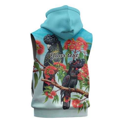 Australia Black Cockatoo and Eucalyptus Sleeveless Hoodie Blue Spirit of Aussie Native Bird - Aussie Hoodie