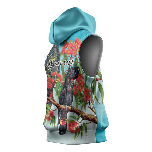 Australia Black Cockatoo and Eucalyptus Sleeveless Hoodie Blue Spirit of Aussie Native Bird - Aussie Hoodie