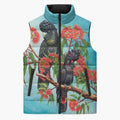 Australia Black Cockatoo and Eucalyptus Sleeveless Puffer Jacket Blue Spirit of Aussie Native Bird - Aussie Hoodie