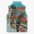 Australia Black Cockatoo and Eucalyptus Sleeveless Puffer Jacket Blue Spirit of Aussie Native Bird - Aussie Hoodie