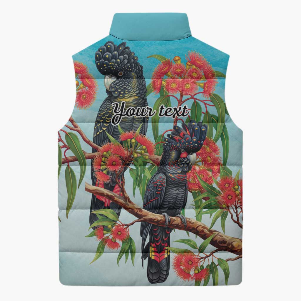 Australia Black Cockatoo and Eucalyptus Sleeveless Puffer Jacket Blue Spirit of Aussie Native Bird - Aussie Hoodie