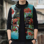 Australia Black Cockatoo and Eucalyptus Sleeveless Puffer Jacket Blue Spirit of Aussie Native Bird - Aussie Hoodie