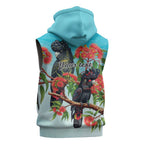 Australia Black Cockatoo and Eucalyptus Sleeveless Zip Hoodie Blue Spirit of Aussie Native Bird LT9