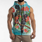 Australia Black Cockatoo and Eucalyptus Sleeveless Zip Hoodie Blue Spirit of Aussie Native Bird LT9