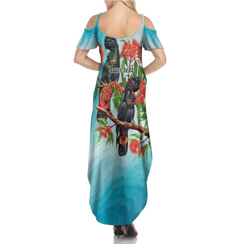 Australia Black Cockatoo and Eucalyptus Summer Maxi Dress Blue Spirit of Aussie Native Bird - Aussie Hoodie
