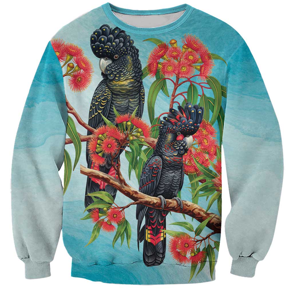 Australia Black Cockatoo and Eucalyptus Sweatshirt Blue Spirit of Aussie Native Bird - Aussie Hoodie