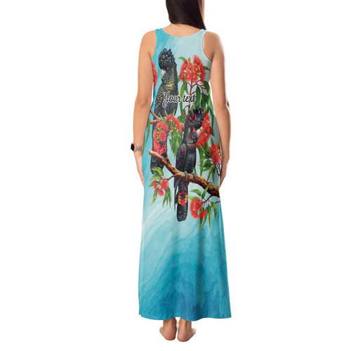 Australia Black Cockatoo and Eucalyptus Tank Maxi Dress Blue Spirit of Aussie Native Bird - Aussie Hoodie