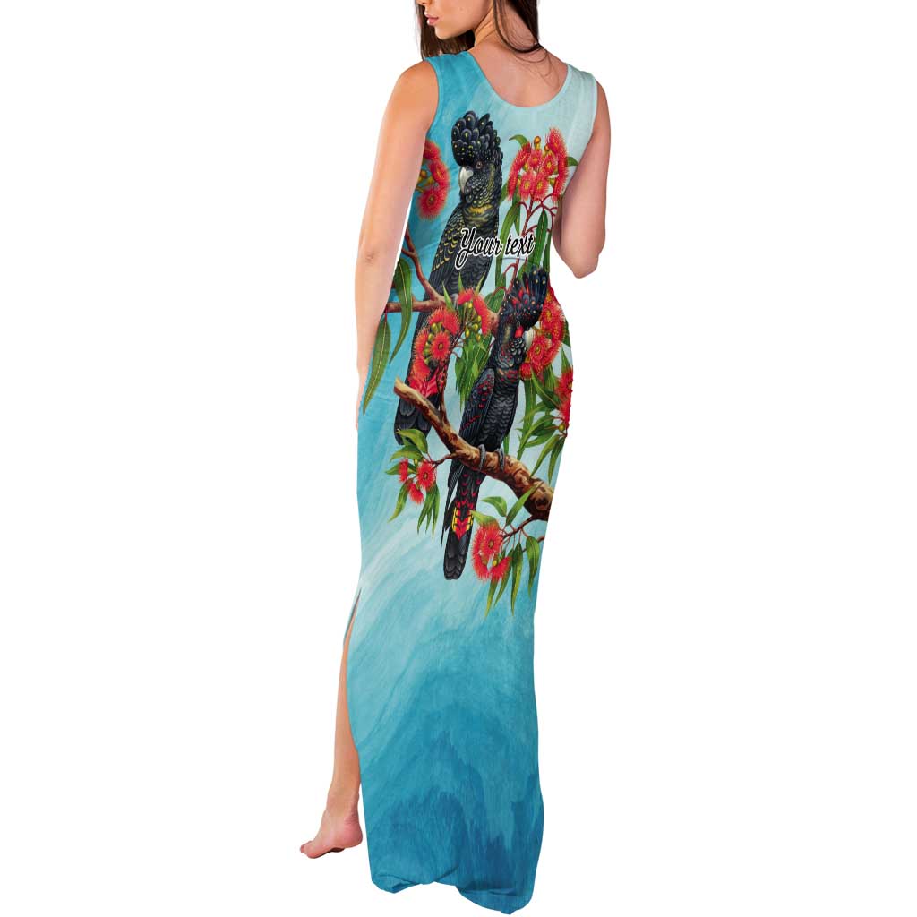 Australia Black Cockatoo and Eucalyptus Tank Maxi Dress Blue Spirit of Aussie Native Bird - Aussie Hoodie
