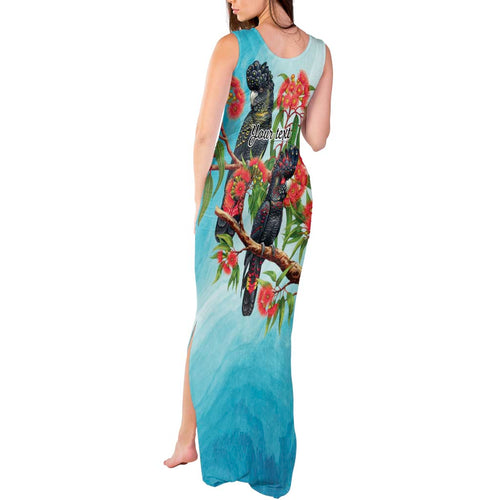 Australia Black Cockatoo and Eucalyptus Tank Maxi Dress Blue Spirit of Aussie Native Bird - Aussie Hoodie