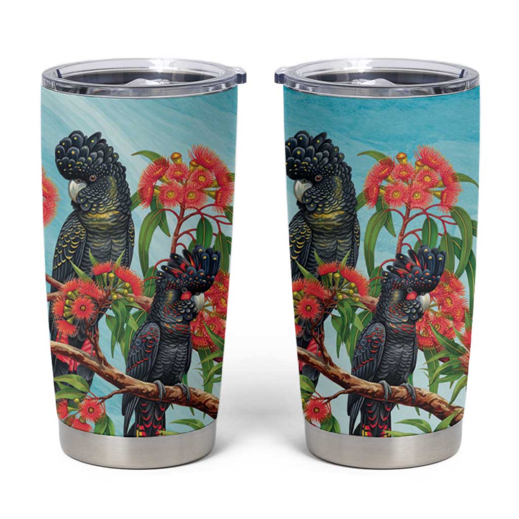 Australia Black Cockatoo and Eucalyptus Tumbler Cup Blue Spirit of Aussie Native Bird - Aussie Hoodie