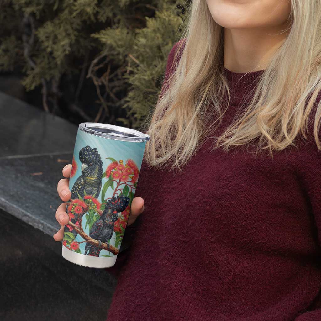 Australia Black Cockatoo and Eucalyptus Tumbler Cup Blue Spirit of Aussie Native Bird - Aussie Hoodie
