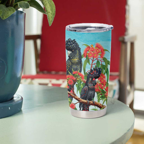 Australia Black Cockatoo and Eucalyptus Tumbler Cup Blue Spirit of Aussie Native Bird - Aussie Hoodie