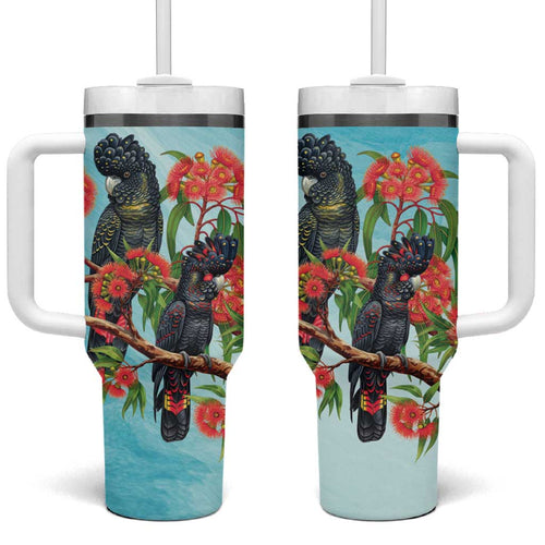 Australia Black Cockatoo and Eucalyptus Tumbler With Handle Blue Spirit of Aussie Native Bird - Aussie Hoodie