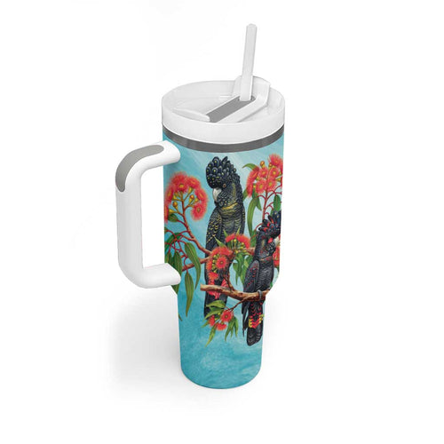 Australia Black Cockatoo and Eucalyptus Tumbler With Handle Blue Spirit of Aussie Native Bird - Aussie Hoodie