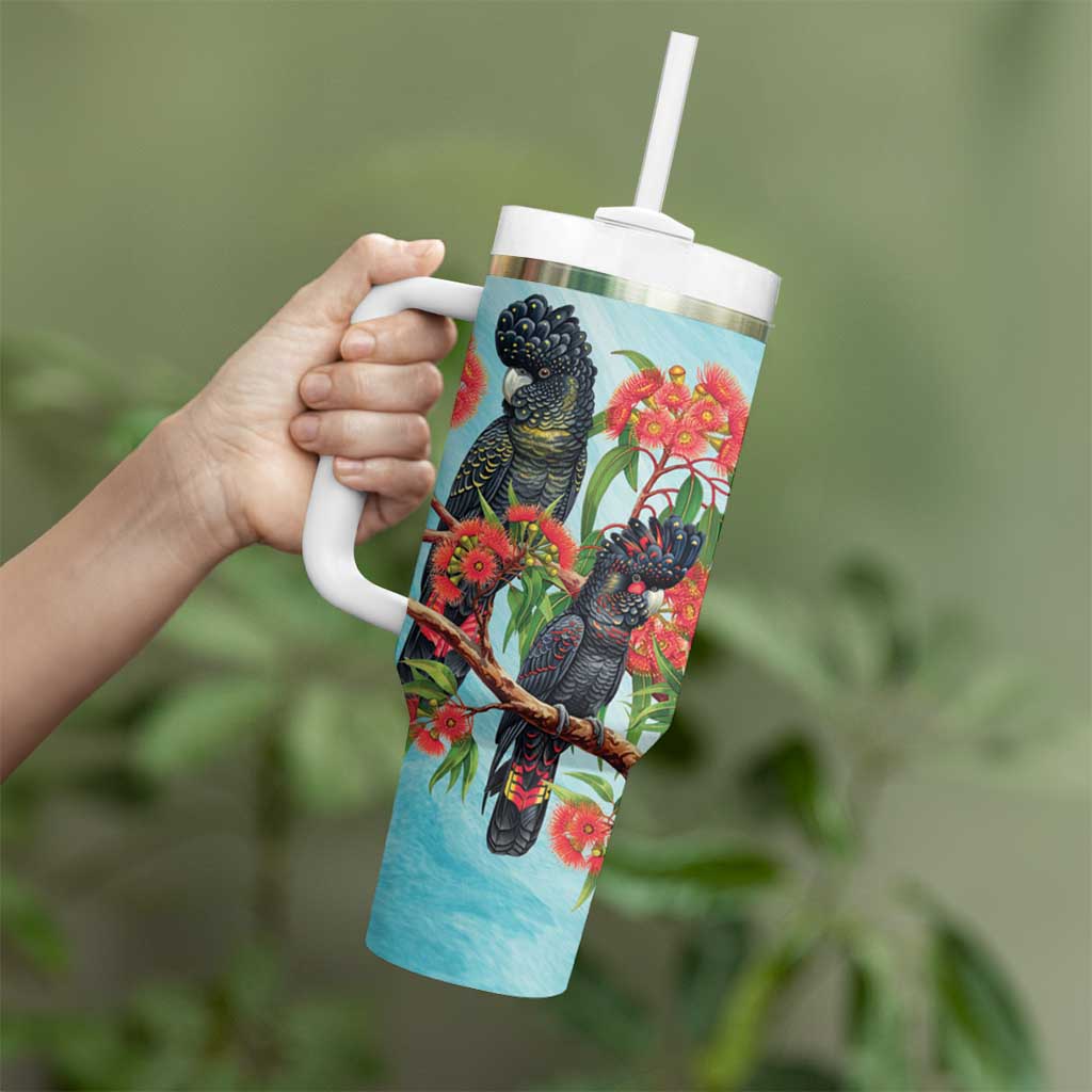 Australia Black Cockatoo and Eucalyptus Tumbler With Handle Blue Spirit of Aussie Native Bird - Aussie Hoodie