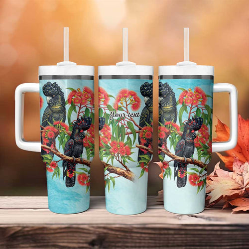 Australia Black Cockatoo and Eucalyptus Tumbler With Handle Blue Spirit of Aussie Native Bird - Aussie Hoodie