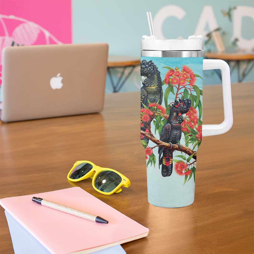 Australia Black Cockatoo and Eucalyptus Tumbler With Handle Blue Spirit of Aussie Native Bird - Aussie Hoodie