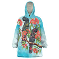 Australia Black Cockatoo and Eucalyptus Wearable Blanket Hoodie Blue Spirit of Aussie Native Bird - Aussie Hoodie