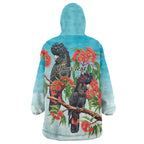 Australia Black Cockatoo and Eucalyptus Wearable Blanket Hoodie Blue Spirit of Aussie Native Bird - Aussie Hoodie