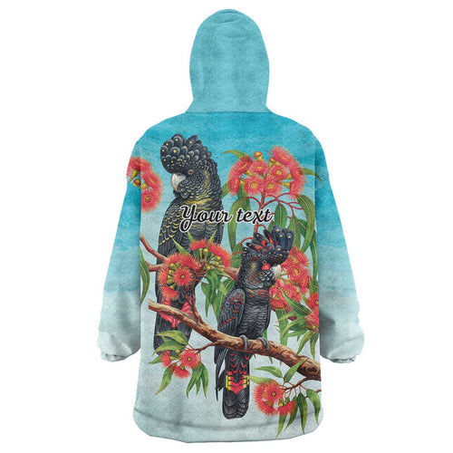 Australia Black Cockatoo and Eucalyptus Wearable Blanket Hoodie Blue Spirit of Aussie Native Bird - Aussie Hoodie