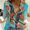Australia Black Cockatoo and Eucalyptus Women Casual Shirt Blue Spirit of Aussie Native Bird - Aussie Hoodie