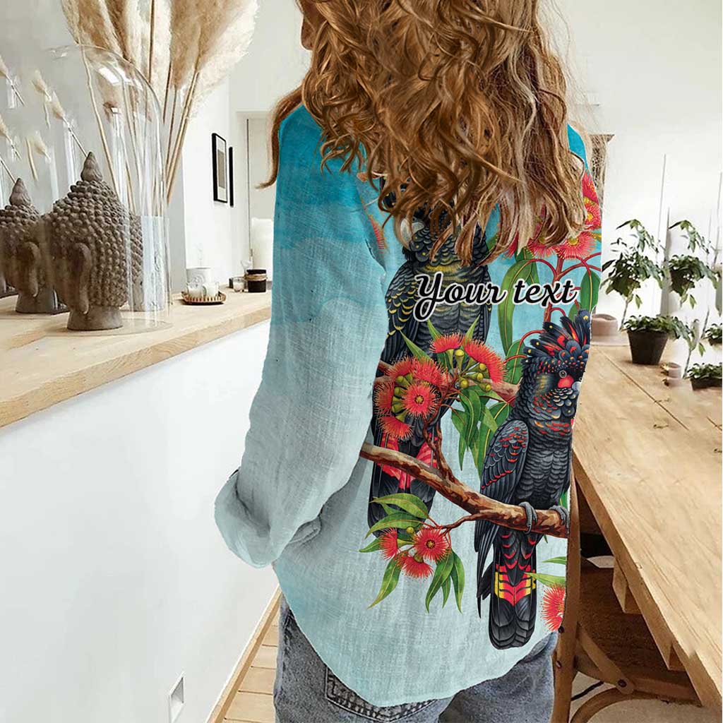 Australia Black Cockatoo and Eucalyptus Women Casual Shirt Blue Spirit of Aussie Native Bird - Aussie Hoodie