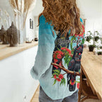 Australia Black Cockatoo and Eucalyptus Women Casual Shirt Blue Spirit of Aussie Native Bird - Aussie Hoodie