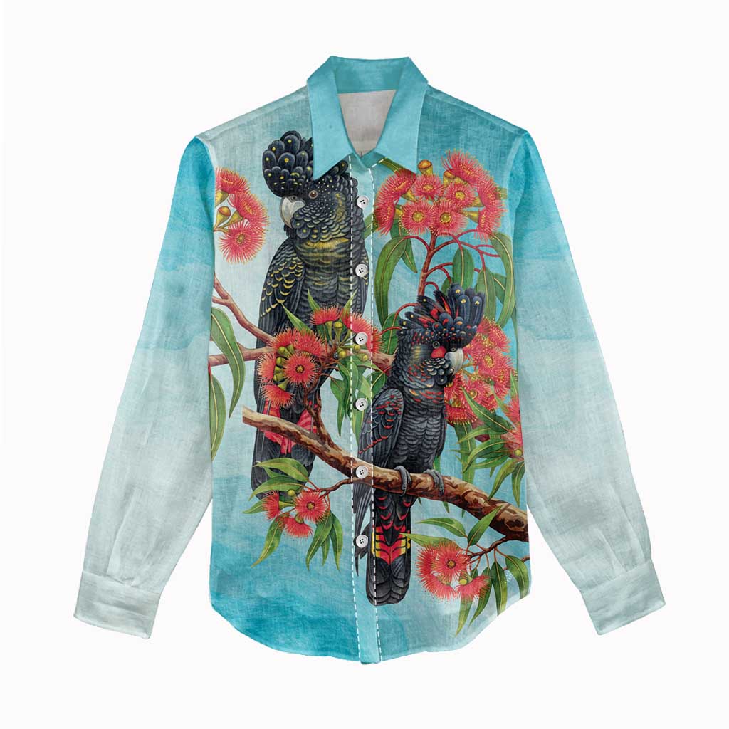 Australia Black Cockatoo and Eucalyptus Women Casual Shirt Blue Spirit of Aussie Native Bird - Aussie Hoodie