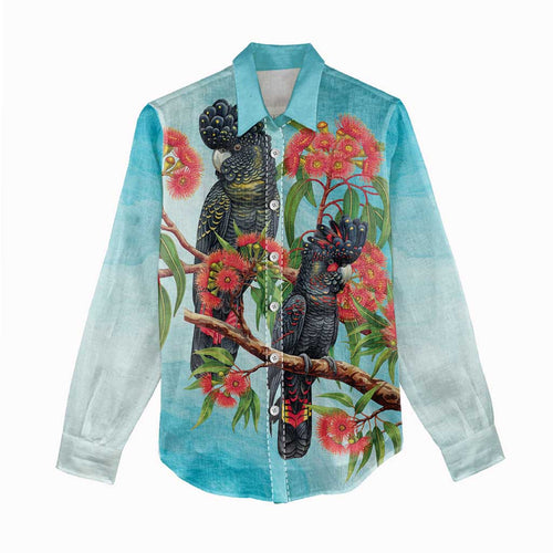 Australia Black Cockatoo and Eucalyptus Women Casual Shirt Blue Spirit of Aussie Native Bird - Aussie Hoodie
