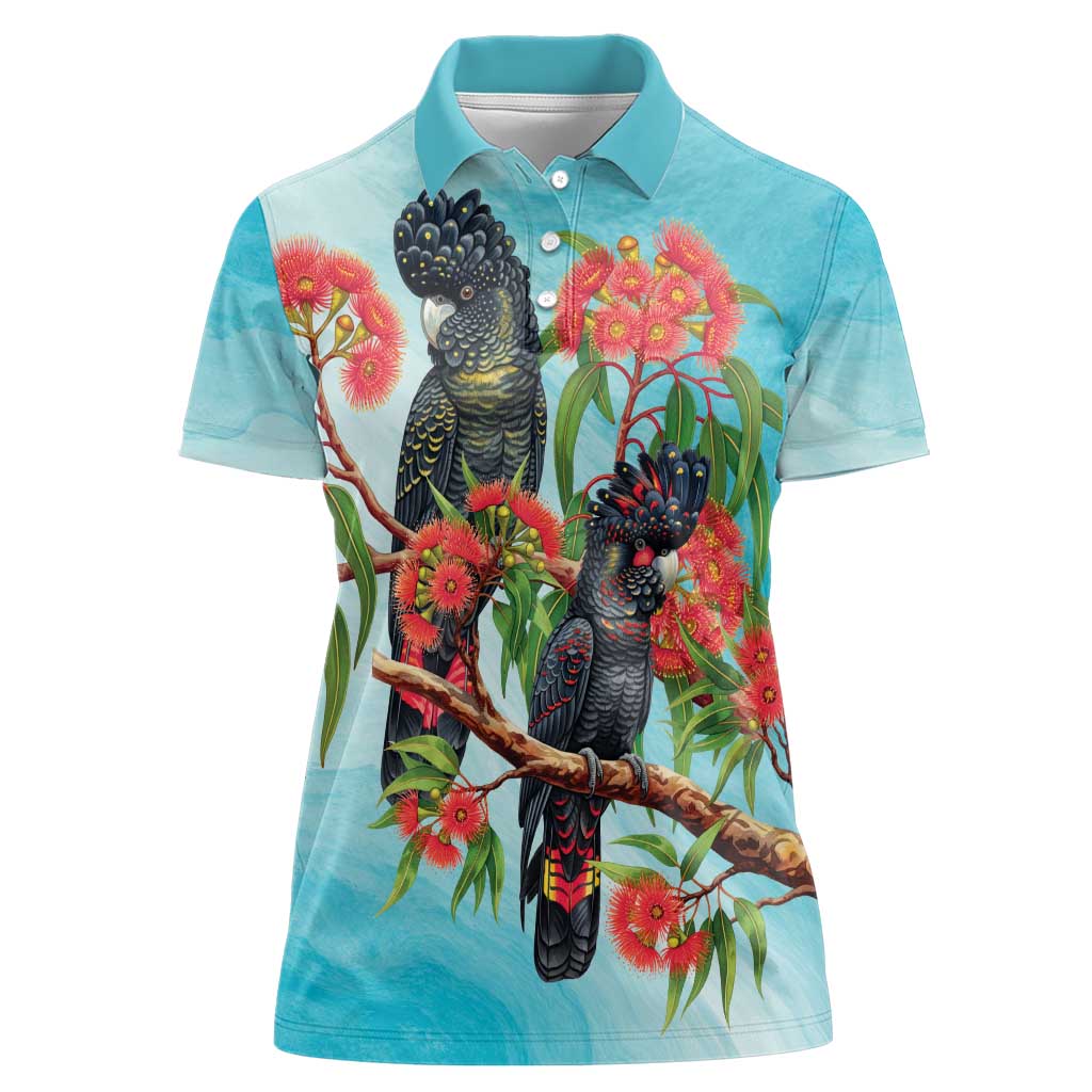 Australia Black Cockatoo and Eucalyptus Women Polo Shirt Blue Spirit of Aussie Native Bird - Aussie Hoodie