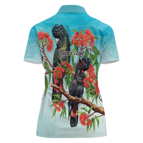 Australia Black Cockatoo and Eucalyptus Women Polo Shirt Blue Spirit of Aussie Native Bird - Aussie Hoodie
