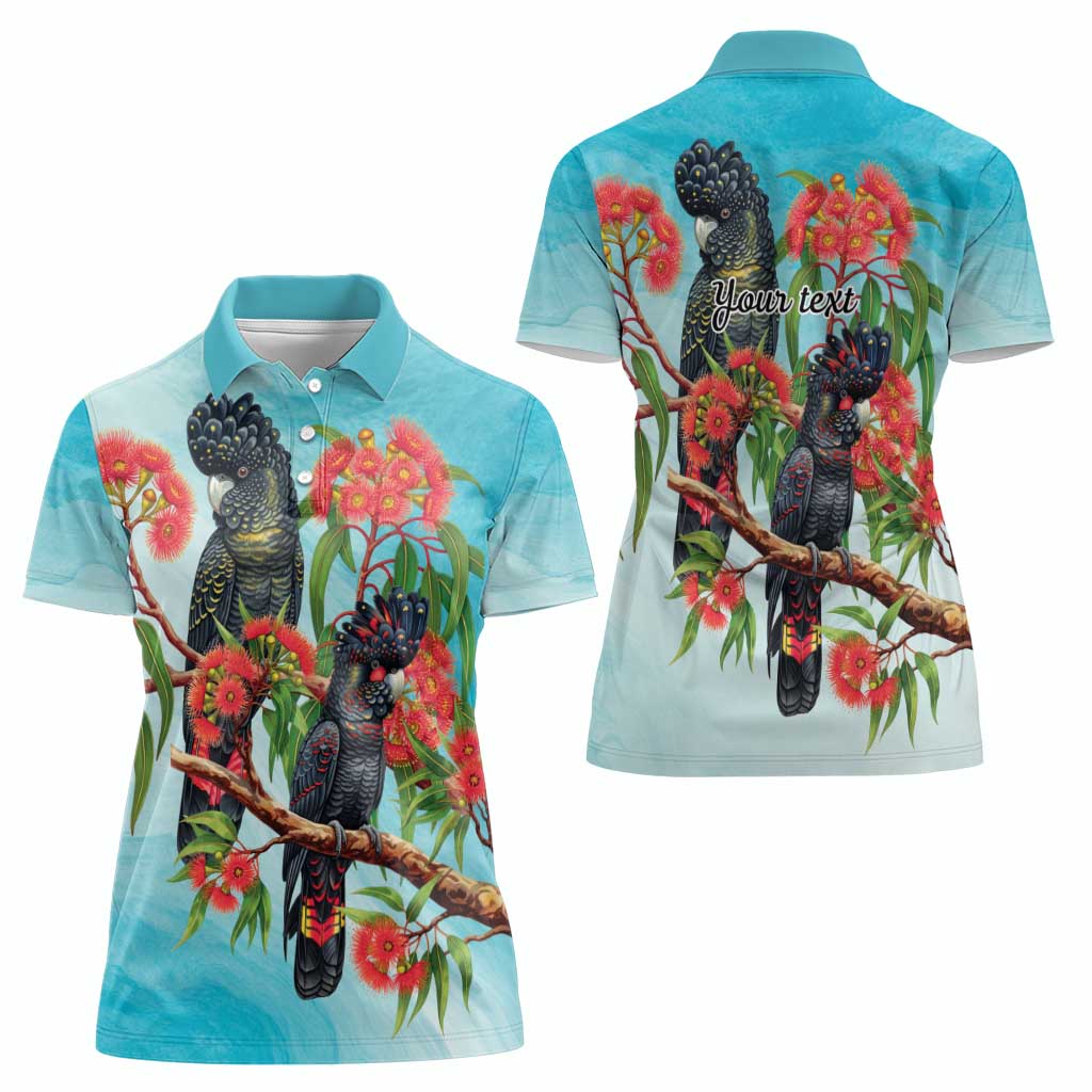 Australia Black Cockatoo and Eucalyptus Women Polo Shirt Blue Spirit of Aussie Native Bird - Aussie Hoodie