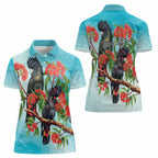 Australia Black Cockatoo and Eucalyptus Women Polo Shirt Blue Spirit of Aussie Native Bird - Aussie Hoodie