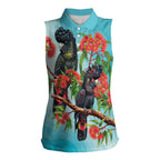 Australia Black Cockatoo and Eucalyptus Women Sleeveless Polo Shirt Blue Spirit of Aussie Native Bird - Aussie Hoodie