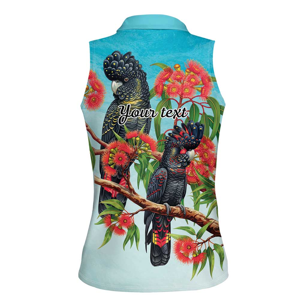 Australia Black Cockatoo and Eucalyptus Women Sleeveless Polo Shirt Blue Spirit of Aussie Native Bird - Aussie Hoodie