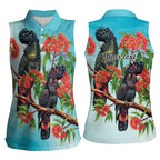 Australia Black Cockatoo and Eucalyptus Women Sleeveless Polo Shirt Blue Spirit of Aussie Native Bird - Aussie Hoodie