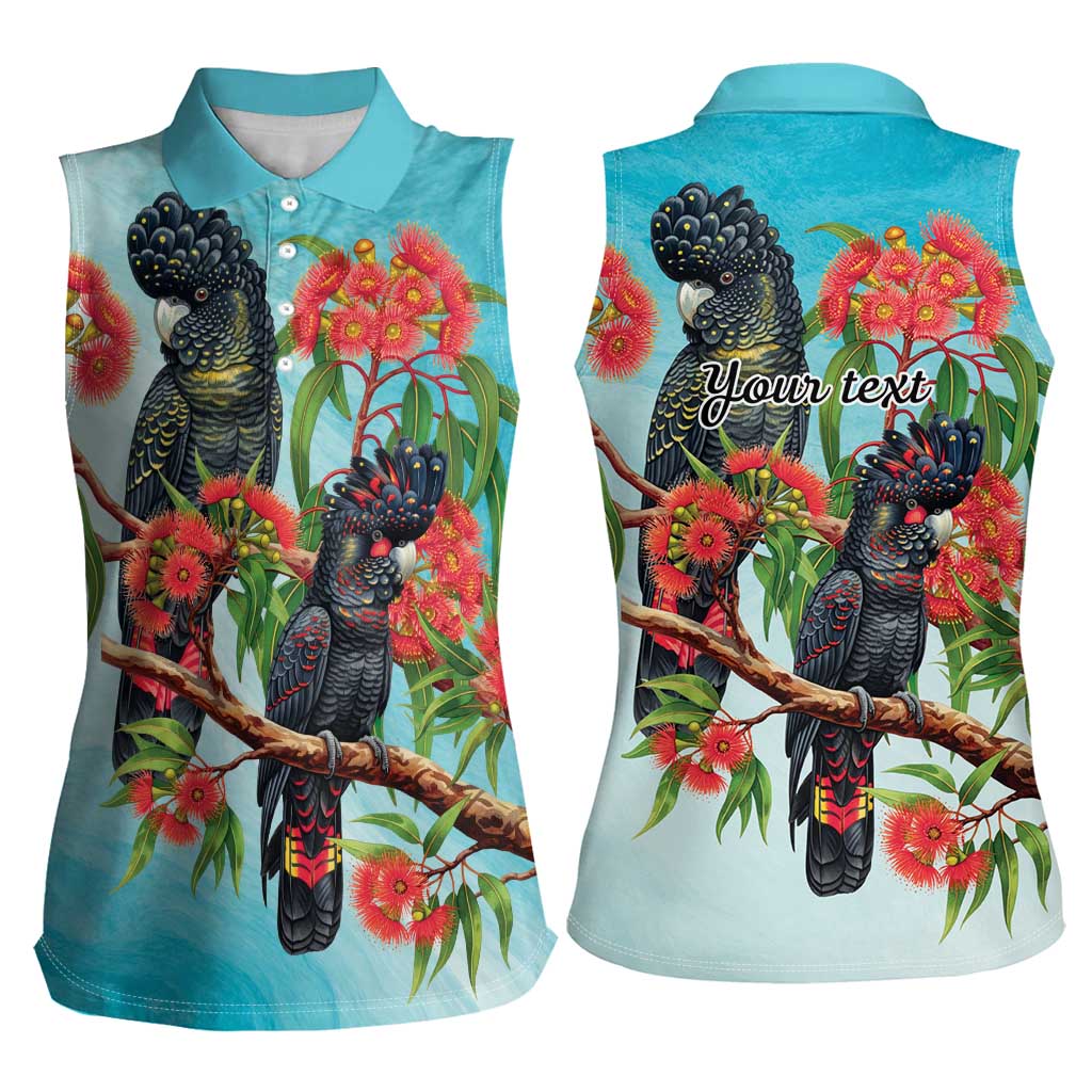 Australia Black Cockatoo and Eucalyptus Women Sleeveless Polo Shirt Blue Spirit of Aussie Native Bird - Aussie Hoodie