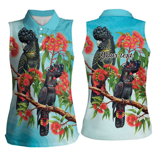 Australia Black Cockatoo and Eucalyptus Women Sleeveless Polo Shirt Blue Spirit of Aussie Native Bird - Aussie Hoodie