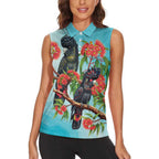 Australia Black Cockatoo and Eucalyptus Women Sleeveless Polo Shirt Blue Spirit of Aussie Native Bird - Aussie Hoodie