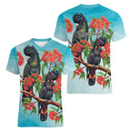 Australia Black Cockatoo and Eucalyptus Women V-Neck T-Shirt Blue Spirit of Aussie Native Bird - Aussie Hoodie