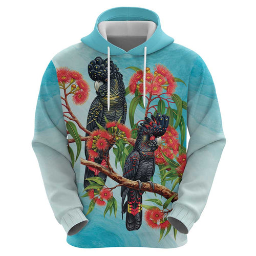 Australia Black Cockatoo and Eucalyptus Zip Hoodie Blue Spirit of Aussie Native Bird - Aussie Hoodie