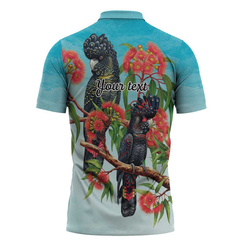 Australia Black Cockatoo and Eucalyptus Zipper Polo Shirt Blue Spirit of Aussie Native Bird - Aussie Hoodie